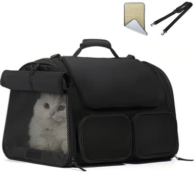 FUKUMARU Transportín Perro Gato, aprobada por la aerolínea, Bolsa Transporte Transpirable para Mascotas, transportador de Viaje para Mascotas de hasta 22 kg, Negro
