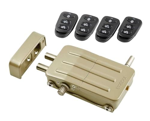ARREGUI CI10D Cerradura de Seguridad Invisible para Puerta con 4 mandos a distancia | Antirrobo | Anti Okupas | Cerradura Electrónica para Puerta | Cerradura Inalámbrica | Cerrojo Interior | dorado