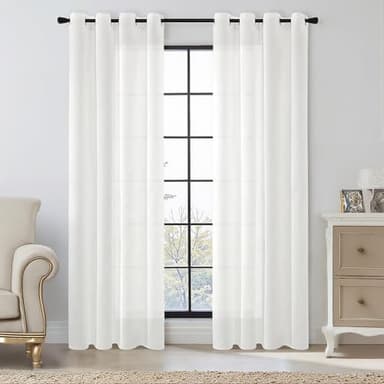 MIULEE Cortinas Translucidas Poliéster Lino con Ojales Visillos de Dormitorio Moderno Ventana Salon Habitacion Cuarto Dormitorio Comedor Cocina 140x245 cm Blanco Puro