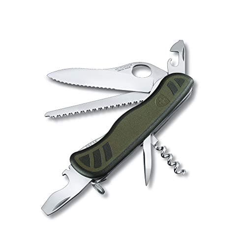 VICTORINOX Navaja suiza de bolsillo Trailfinder, grande, 10 funciones, multiherramienta con hoja para una mano, abrelatas, destornillador, verde/negro