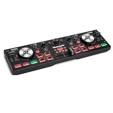 Numark DJ2GO2 Touch - Mini controlador DJ para llevar - Consola DJ USB de 2 pisos con interfaz de audio y jog wheels capacitivos, 4 modos de pad; software incluido