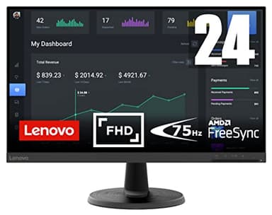 Lenovo D24-40 - Monitor 24" FullHD (VA, 75Hz, 4ms, HDMI, VGA, Cable HDMI, FreeSync) Ajuste de inclinación - Negro