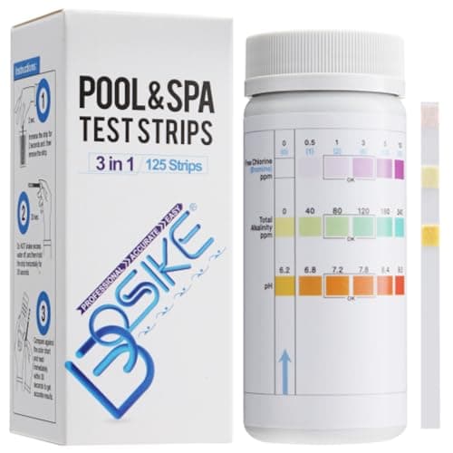 BOSIKE Kit 3 en 1 Tiras reactivas Bañeras de hidromasaje, piscinas y spas - 125 Tiras reactivas medidor cloro, bromo, y ph piscinas