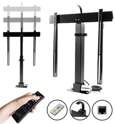 SABAJ K-1 ECO Soporte TV motorizado escamoteable elevador suelo para TV electrico, eleva hasta 1420mm, 20-48" pulgadas capacidad de carga hasta 30kg TV lift controlador cabinets mando a distancia wifi