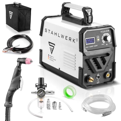 STAHLWERK cortador de plasma CUT 50 ST IGBT de 50 Amperio, rendimiento de corte hasta 14mm, adecuado para chapas pintadas y oxidadas, 7 años de garantía