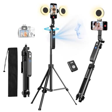 yAyusi Trípode de Seguimiento Facial Automático con Luz, 360° Rotación 180CM Palo Selfie Trípode para Teléfono con Remoto, Soporte para Cámara de Teléfono con Sensor de Movimiento para Vlog/Vídeo
