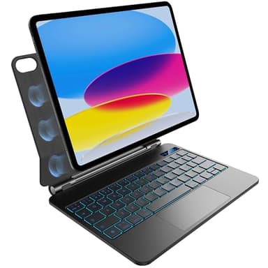 Funda con Teclado para iPad A16 2025 y iPad de 10ª generación 2022, retroiluminación en 7 Colores, Panel táctil multitoque, diseño magnético Flotante, Negro