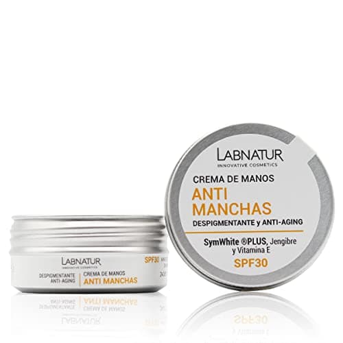 Crema de Manos Antimanchas Despigmentante 50ml. Labnatur. SPF-30 Despigmentante y Blanqueadora. Eficaz en Manchas Oscuras de Melanina. Protector Solar UVA-UVB y Acido Hialuronico.Piel Sensible.