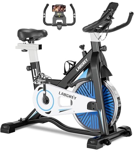 LABGREY Bicicleta Indoor Ejercicio Gym Casa Fitness Bikes Volante 15 KG, Resistencia Ajustable con Pantalla LCD y Monitor de Frecuencia Cardíaca (Plata)