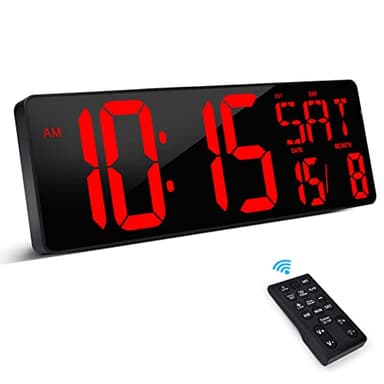 XREXS Reloj de Pared Digital con Control Remoto, 16,5'' Reloj Digital LED Pared Grande, Reloj Despertador Digital con Brillo Ajustable, Reloj Pared Digital con Hora/Fecha/Temperatura (Rojo)