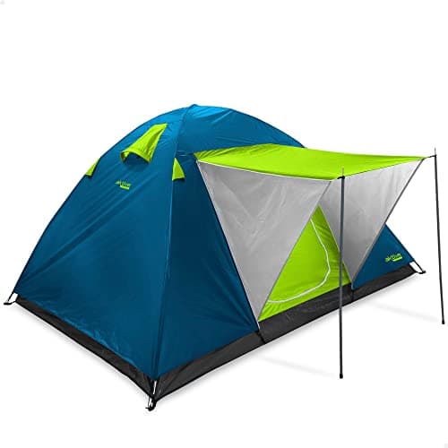 Aktive 52890 - Tienda de campaña 4 personas doble techo y toldo delantero, Medidas 240x210x130cm, antilluvia, puerta doble con cremallera y mosquitera, Carpa camping