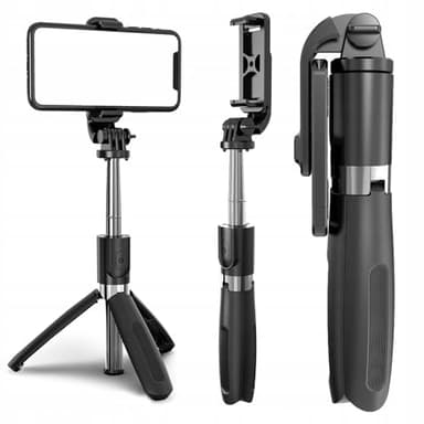 Trípode y Palo Selfie 2-en-1 - con Soporte Universal para Movil y Adaptador de Camaras | con Mando de Distancia Bluetooth - Plegable y Giratorio 360° | Extensible 19-102cm - Ligero y Fuerte