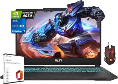 MSI Cyborg 15 Gaming Laptop 2024, 15.6 Pulgadas FHD 144Hz, Intel 10-Core i7-13620H, 32GB DDR5, 1TB SSD, GeForce RTX 4050, KB retroiluminado, Wi-Fi 6, Win 11 H, con Licencia de por Vida de Microsoft
