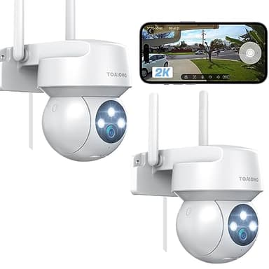 TOAIOHO 2 Piezas 2K Cámara Vigilancia WiFi Exterior/Interior, Cámara Vigilancia, Visión Nocturna Colorida, Protección Completa de 360 °, Audio Bidireccional, Alerta de Movimiento, Android/iOS
