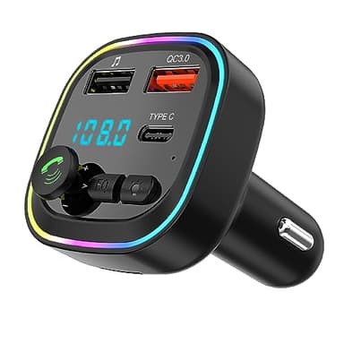 Transmisor FM Bluetooth 5.3, Adaptador inalámbrico Manos Libres para Coche, QC3.0 Carga Rápida Reproductor MP3 Bluetooth inalámbrico, 2 USB+1 Tipo C, Llamadas Manos Libres, Soporte USB y Tarjeta TF