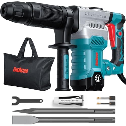 ENEACRO Martillo de Demolición SDS-Max, Potente Martillo Demoledor Eléctrico 1300W 20 Joule con Cuerpo de Aleación de Aluminio, Sistema Anti-Vibración, Incluye Cinceles y juegos de herramientas