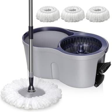 Eukue Juego de Fregona y Cubo, Fregona Mopa para Suelos giratoria con Pedal, 2en1 Cubo de Limpieza con Mop, Mopa Microfibra Rotatoria con 3 Almohadillas, para Madera Dura Laminado, Gris