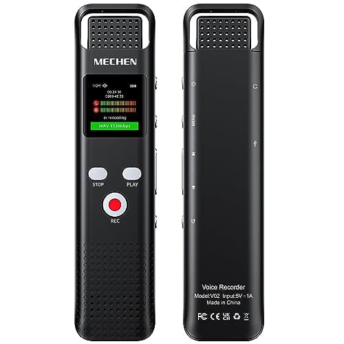 MECHEN Grabadora de voz de 128 GB con reconocimiento de voz, grabadora de 1536 kbps con reproductor de MP3, calidad de sonido HD, reducción de ruido, grabadora de voz para conferencias, reuniones