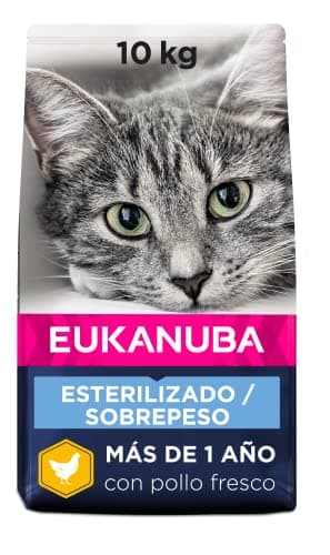 Eukanuba Alimento seco para gatos adultos, Alimento seco premium bajo en grasa para el mantenimiento del peso para gatos esterilizados/castrados, 10 kg