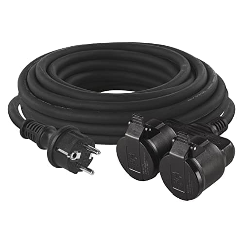 Cable alargador de la Empresa EMOS con 2 enchufes Schuko, 20 m, alargo Doble, 2 enchufes con protección de Contacto, Cable de Goma para Uso Exterior, IP44, H07RR-F3G 1,5 mm2