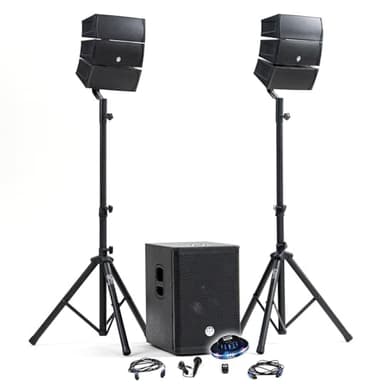 Pack Sono DJ 1000W completo BM Bmsonic BMS-12-ARRAY-BT Altavoces satélite SUB 31cm USB/Bluetooth, soportes cables, juego de luces