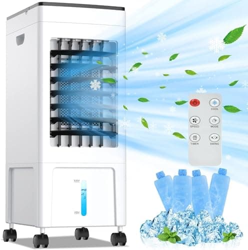 SHAVINGFUN 4 En 1 Aire Acondicionado Portatil,Ventilador Aire Frio,Aire Acondicionado Portatil Silencioso,Ventilador,3 Velocidades Viento,8L Tanque Agua,Temporizador 8H,Ventilador Enfriador de Aire