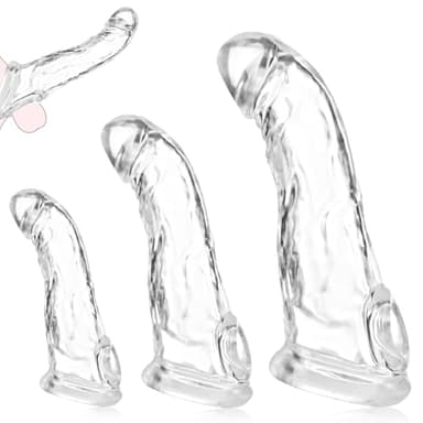 Juego de condones para pene de 3 tamaños, extensor de pene reutilizable, extensor de pene TPE, funda para pene con textura realista, anillo de bola engrosado para pene para hombres, transparente