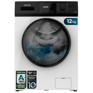 Cecotec Lavadora 12Kg Carga Frontal Bolero Dresscode 12410 Inverter A-10%. 1400rpm, 16 Programas, Bajo Consumo, Inverter Plus, Esteriliza con Vapor, Drum Clean, Función Stop&Go y DelayStart, Modo Eco