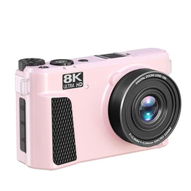 GOWENIC Cámara 8K Zoom 18X Enfoque Automático Pantalla de 3 Pulgadas Cámara sin Espejo con Batería Dual para Viajeros y Vloggers (Rosado)