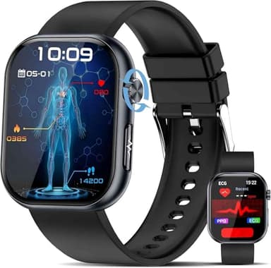 YUPENG Reloj Inteligente con ECG/HRV/BMI/Monitoreo del sueño, 1.96" AMOLED Salud Smartwatch con Presión Arterial,𝐆𝐥𝐮𝐜𝐞𝐦𝐢𝐚, Temperatura Corporal, Emociones, Ácido Úrico,Lípidos, SpO2