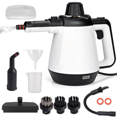 Pfloge® Vaporeta Limpieza Hogar 430ml, 1200W 3,5 Bar Vaporeta de Mano con 9 Accesorios, Vaporeta Limpieza Sofa con Luz de Trabajo y Accesorios de Lmpieza