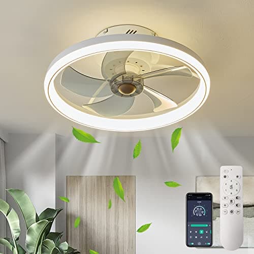 LMiSQ Ventilador Silencioso de Techo Sin Aspas con Luz Led y Mando a Distancia, 50CM , 6 Velocidades 3 Tonalidades Dc Reversible para Dormitorio