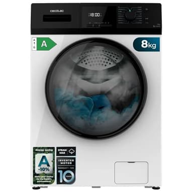 Cecotec Lavadora 8Kg Carga Frontal Bolero Dresscode 8410 Inverter A. 1900W, 1400 rpm Regulables, 16 Programas, Motor Inverter Plus, Bajo Consumo, Vapor, Esterilización de la Ropa