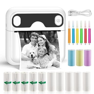 GuKKK Mini Impresora para Movil, Impresora Fotográfica, Portátil Impresora Termica, BT Inalámbrico Impresora Térmica con 13 Rollos de Pape, para Movil Impresora Fotos, para Lista Fotos Nota