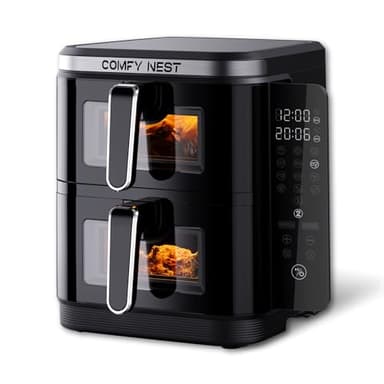 Comfy Nest, Freidora de aire doble cesta 11L con 12 programas de cocción, Air Fryer, tecnología Rapid Air y pantalla táctil LED - Tamaño: 11L, Color: Negro