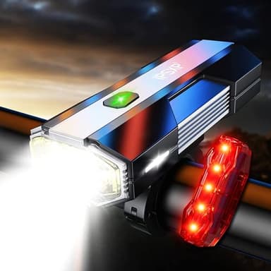 IPSXP Luces Bicicleta Delantera y Trasera Recargable USB 4400mAh, Super Brillante 5000 Lumen Luz Bicicleta, IPX6 Impermeable, 4+5 Modos & 12 Horas de Batería, para Ciclismo de Montaña y Carretera