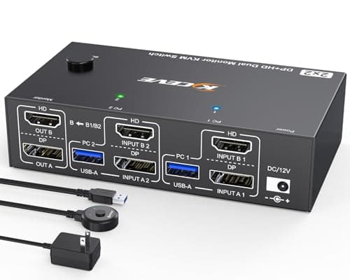 4K@144Hz HDMI+Displayport KVM Switch 2 PC 2 Monitor 8K@60Hz, MLEEDA USB 3.0 Dual Monitor KVM Switch con 4 puertos USB 3.0 para impresora de teclado y ratón,fuente de alimentación de 12V y cable USB