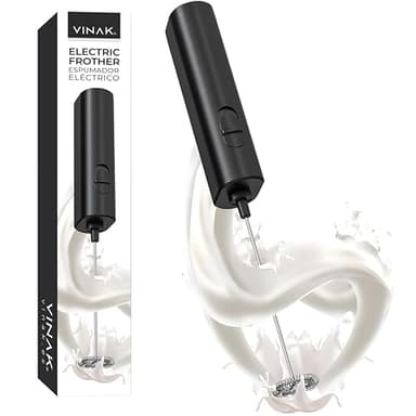 VINAK - Espumador de Leche eléctrico con batidora de Acero Inoxidable | Batidor para Café con leche | Capuchino | Chocolate | Obtén una espuma cremosa al instante | Funciona con Pilas
