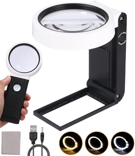 JOFLVA Lupa con Luz, 25X Lupas de Gran Aumento con 18 Luces LED, Lupa Manos Libres con Soporte, Lupa de iluminación LED Vertical de Mano para Leer Libros, Soldadura, Inspección