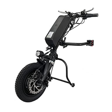500W Handbike Eléctrica para Silla de Ruedas, Acople Motor para Silla de Ruedas, Convertir Silla de Ruedas Manual en eléctrica con la luz Delantera y Sistema de Suspensión, 16AH Batería, 12 Pulgadas