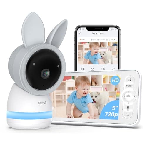 ARENTI 2K/3MP Camara Vigilancia Bebe con 5" LCD Pantalla, PTZ 355° Vigilabebes con Camara,Sensor de Temperatura, Monitoreo de Movimiento, Visión Nocturna, Audio Bidireccional, con App Movil
