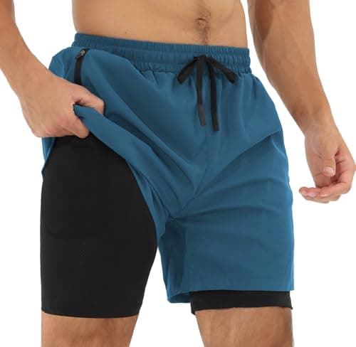Danfiki Pantalones Cortos Hombre Deporte Pantalon Cortos 2 en 1 Secado Rápido para Running Fitness Gym