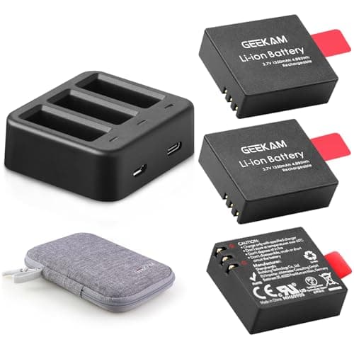 GEEKAM GK01 Bateria Camara Deportiva, 3 x 1350mAh Batería Recargable con 3 Canales Cargador Compatible con AKASO EK7000, WOLFANG GA100/GA200/GA300, Campark, Crosstour, Apeman, Victure, SJ4000