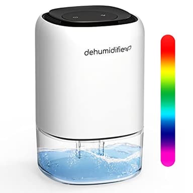 Deshumidificador-Kitette Deshumidificador Silencioso,1400ml Deshumidificadores Electrico,7 colores Luz LED, Apagado Automático, Deshumidificador Pequeño,Adecuado Para Armarios Baño Sótano