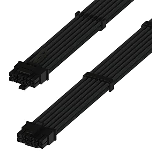LINKUP - AVA 600W PCIE 5.0 12VHPWR (16 pines/12+4) 16AWG Cable de Fuente de alimentación de Alta Corriente con Funda - 70cm - (Negro) Compatible con Todas Las GPU RTX4000 y RTX3000 FE