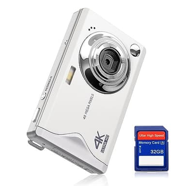 Cámara Digital CCN, 48MP 1080P FHD Cámara de Fotos con Pantalla de 3.0 Pulgadas, 16X Zoom Digital Cámara Compacta Portátil con 32GB Tarjeta TF, Cable USB, para Adolescentes Niños Adultos, Blanco