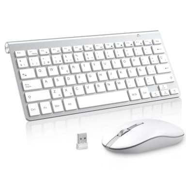 Teclado y ratón inalámbricos, PINKCAT 2.4G Set de Teclado Ultrafino y ratón ergonómico silencioso con 12 accesos directos Multimedia para Ordenador, PC, portátil, Tableta, Smart TV Android (Plata)