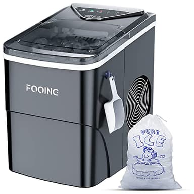 Maquina de Hielo,FOOING Maquina de Hacer Hielo,6 Minutos Fabricación de Hielo,15KG/24H,Maquina de Cubitos de Hielo Domestica,Negro
