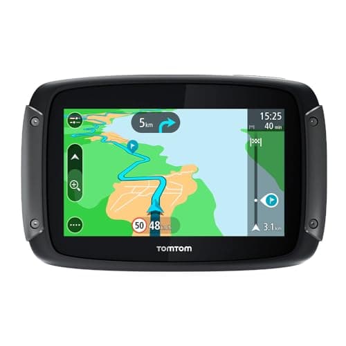 TomTom GPS para motocicletas Rider 50 (4,3 pulgadas con carreteras montañosas, actualizaciones mediante Wi-Fi, info tráfico en tiempo real, Radares de tráfico para 3 meses, 24 mapas)