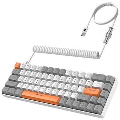 YINDIAO ZIYOULANG T8 60% Teclado para Juegos,68 Teclas,US Layoout,Teclado Mecánico con Cable Compacto,18 Croma RGB Retroiluminado,Interruptor Rojo,Cable en Espiral USB C,para PC,Mac,PS4 -Gris Claro